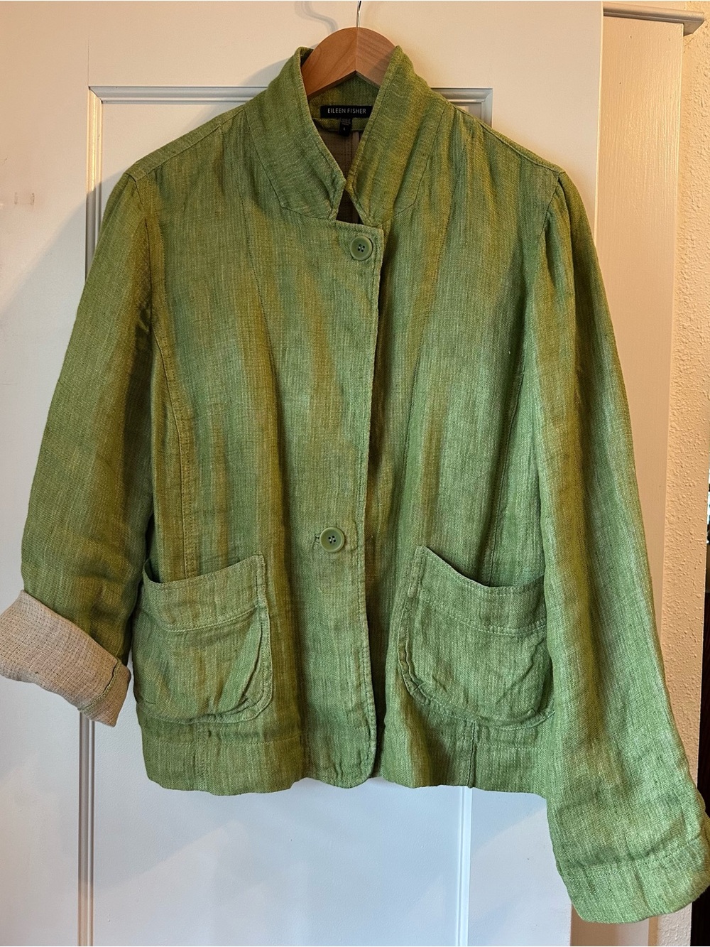 Eileen Fisher Soft Green Linen-Blend Relaxed Jacket